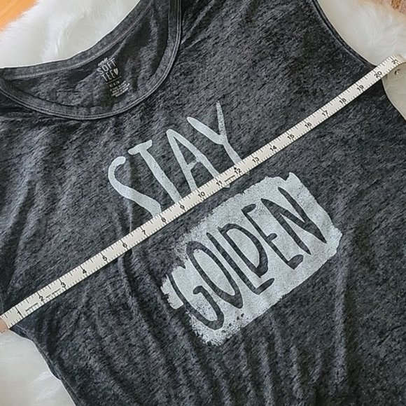 AERIE Real Soft Tee Gray Marled Stay Golden Graphic Semi-Sheer Scoop Neck Tee M - Picture 7 of 8